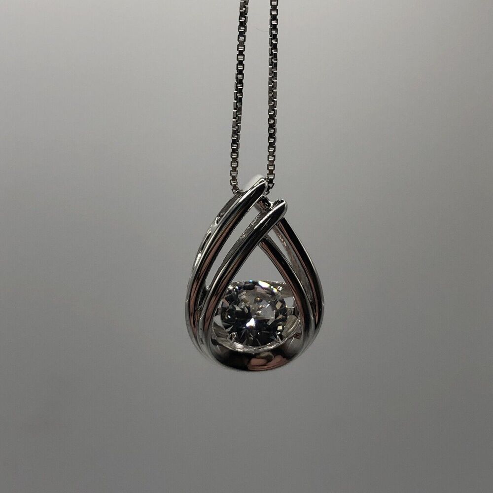 Sterling Silver Tear Drop Lab White Sapphire Pendant Necklace 18R Solaria